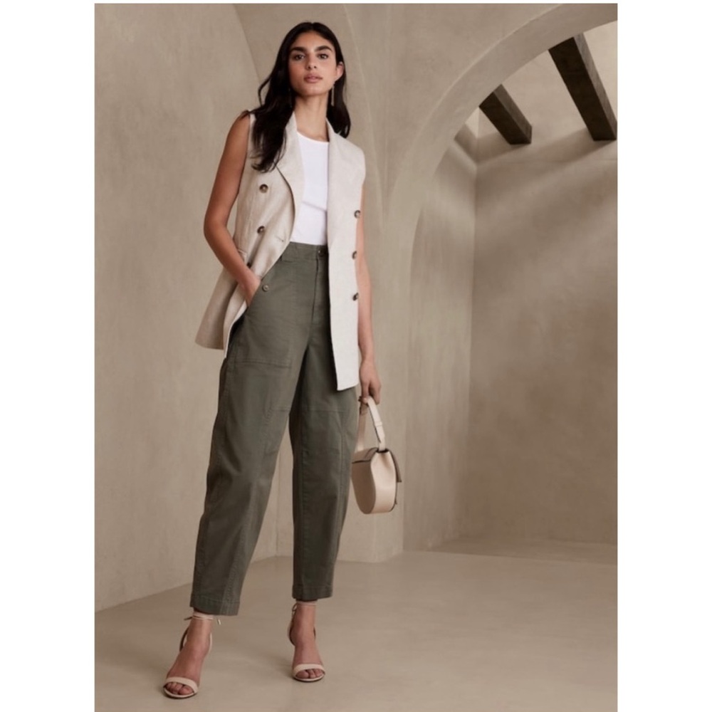 Banana Republic The Barrel Pant Slouchy Tapered Utility Trouser Olive Green 6